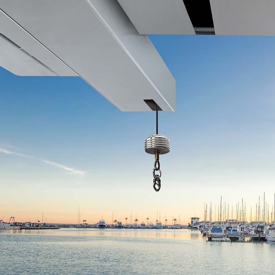 Gru/carroponte con fissaggio a soffitto visto da sotto