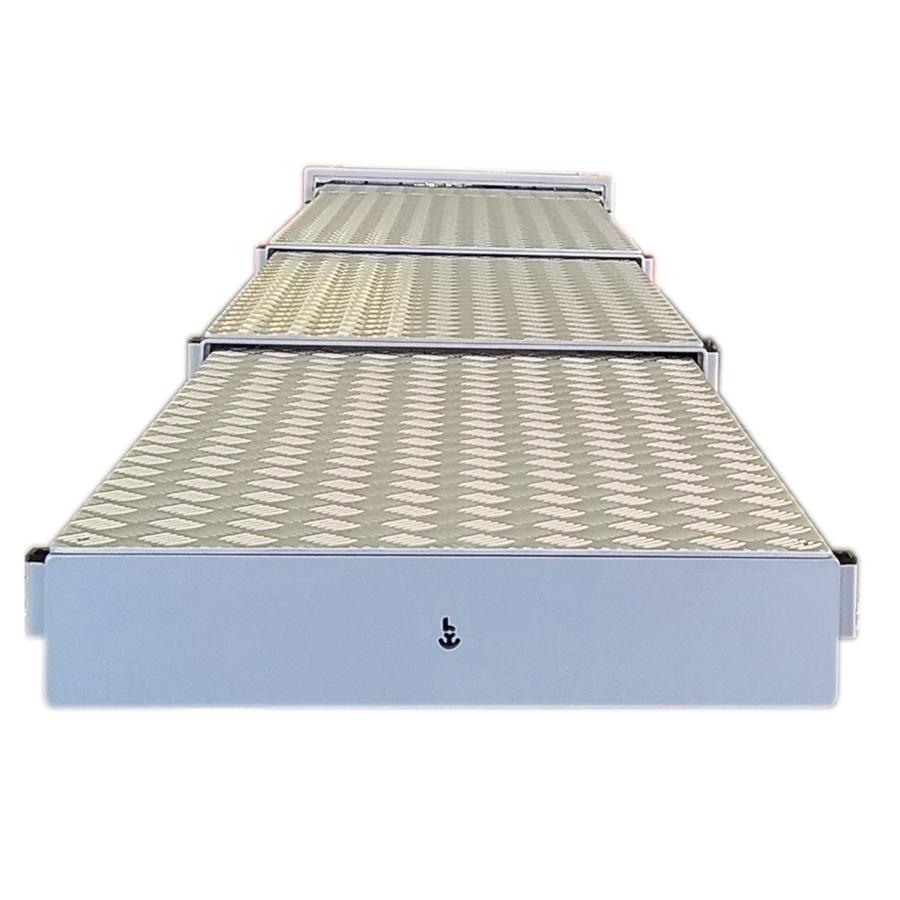 passerella idraulica rientrante telescopica a tre stadi acciaio verniciato pedana alluminio vista frontale