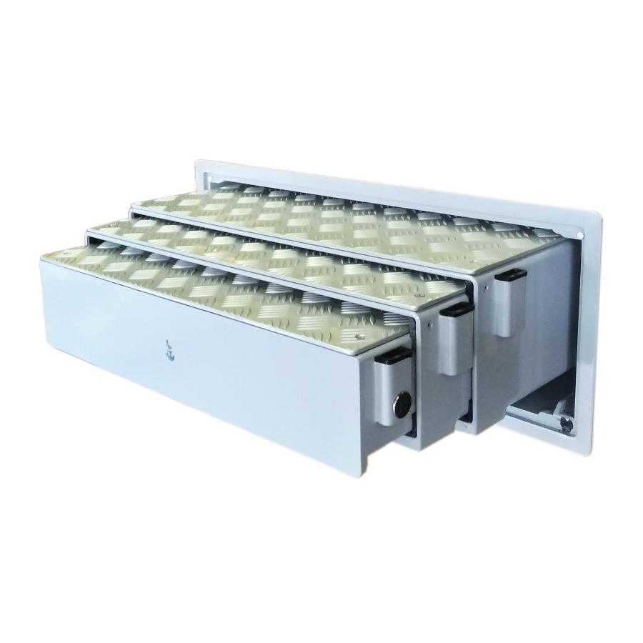 passerella idraulica rientrante telescopica a tre stadi acciaio verniciato pedana alluminio 